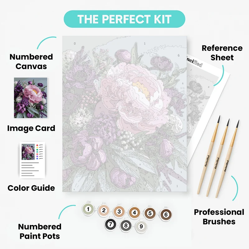 Purple and Pink Peony Bouquet - Paint by Numbers Kit
