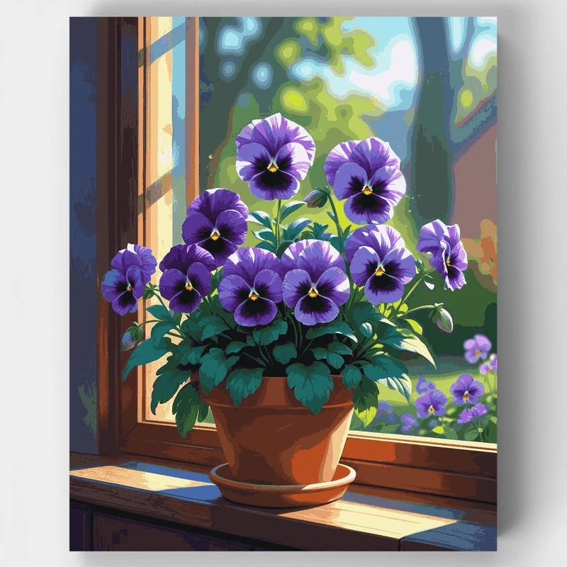 Purple Pansies in Terracotta Pot - Paint by Numbers Kit