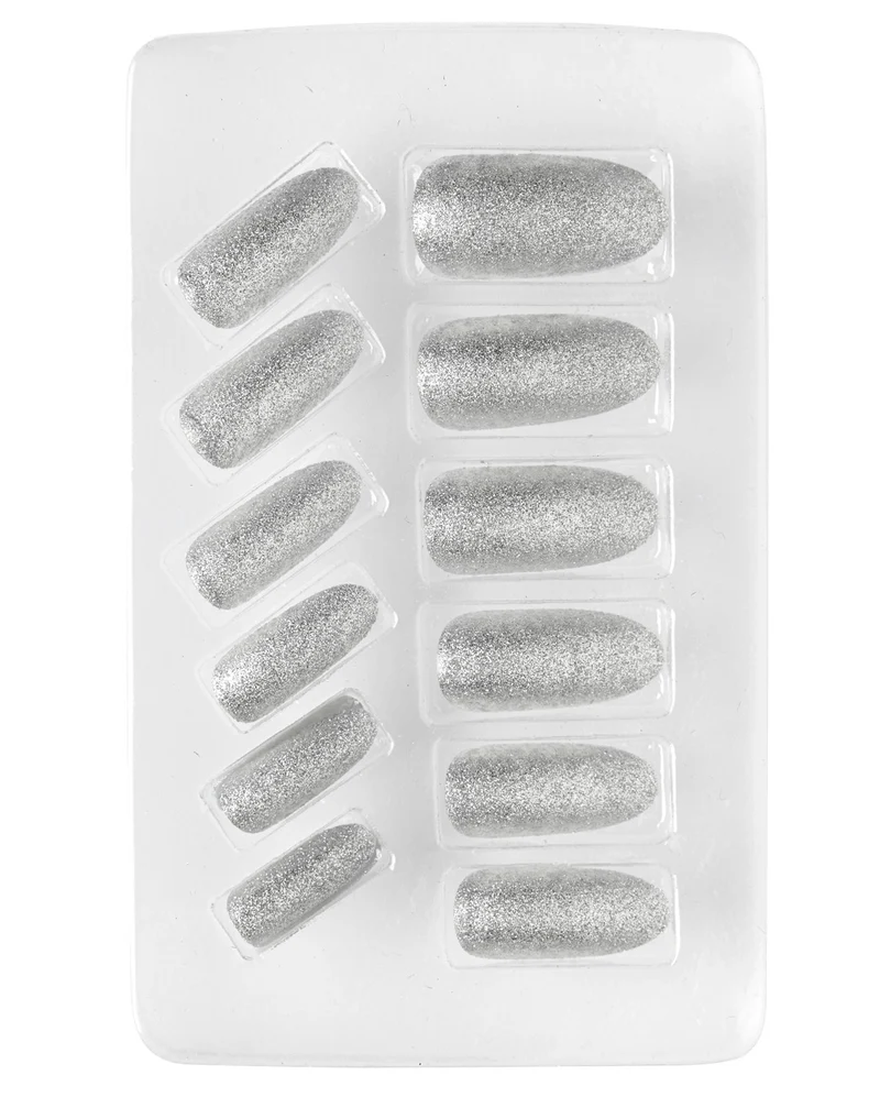 Glitzer Fingernägel Silber Selbstklebend 12 St.