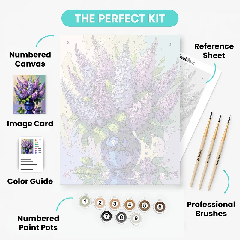 Purple Lilacs in Blue Vase - Paint by Numbers Kit