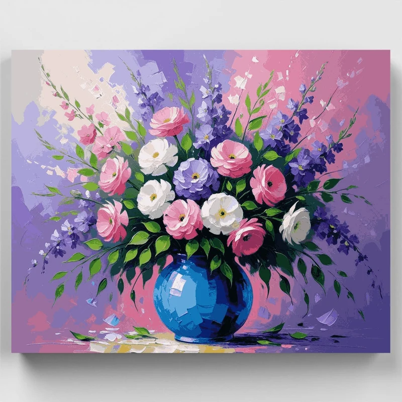Mixed Floral Bouquet in Blue Vase - Paint by Numbers Kit