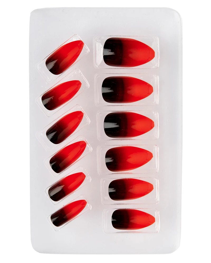 Stiletto Fingernägel Rot-Schwarz 12 St.