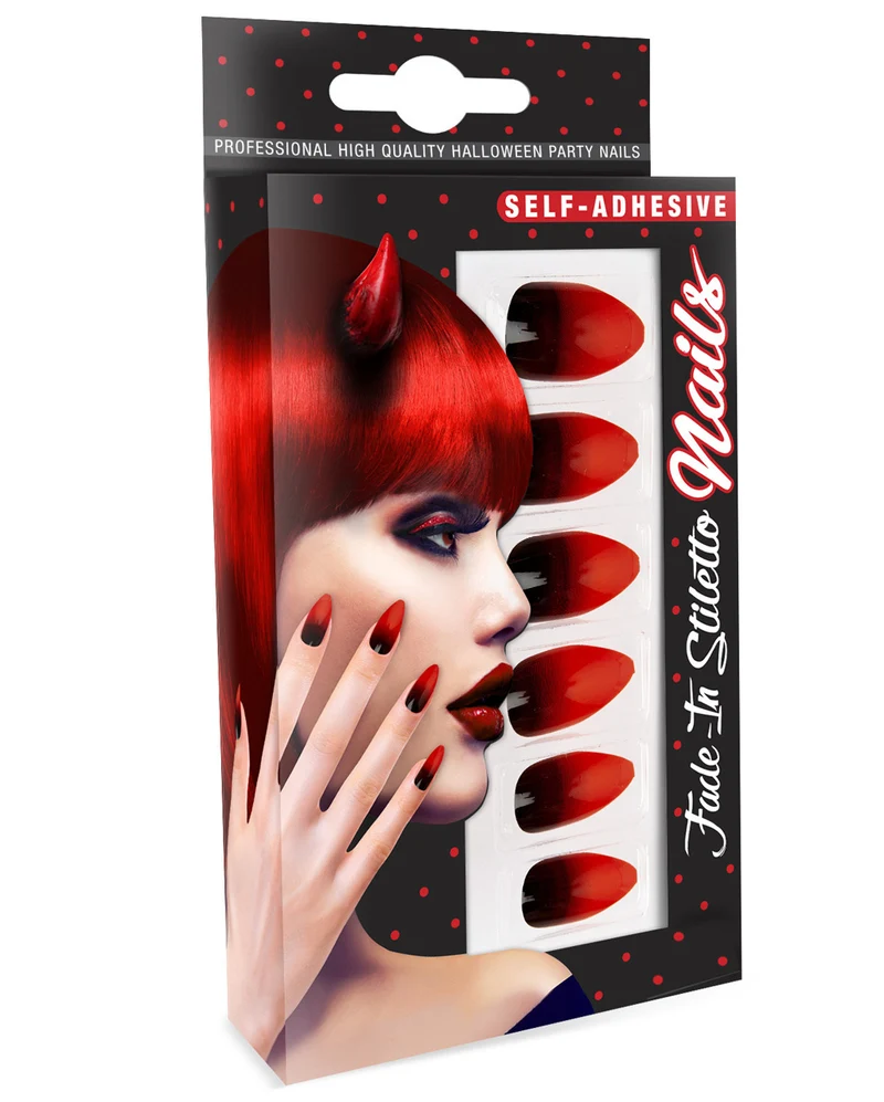 Stiletto Fingernägel Rot-Schwarz 12 St.