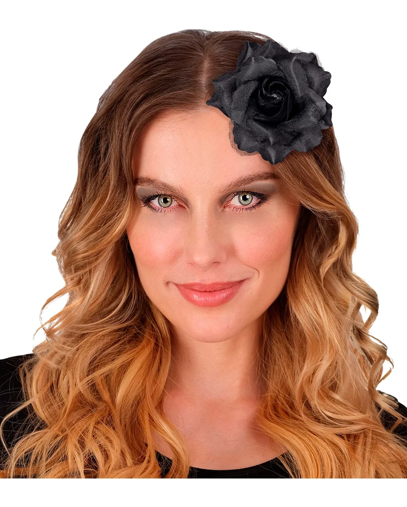 Haarspange schwarze Glitter-Rose