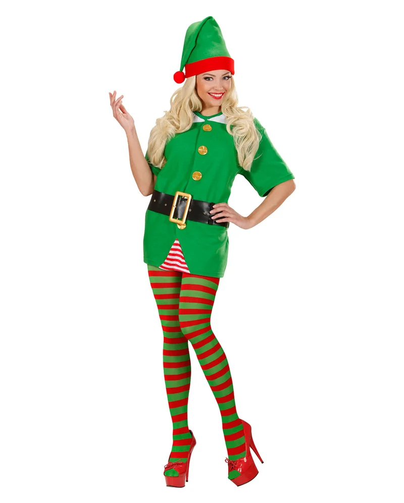 Weihnachtself Strumpfhose grün/rot
