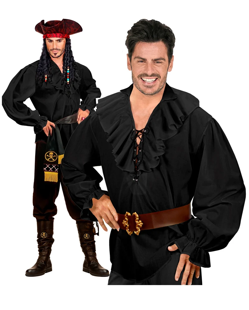 Historisches Rüschenhemd schwarz