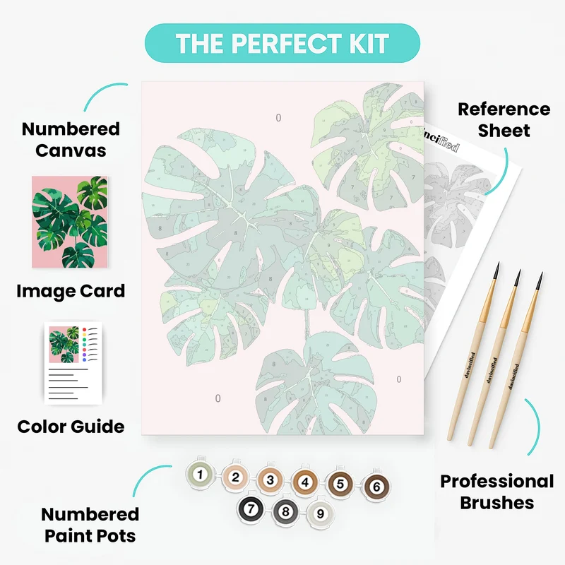 Tropical Monstera Leaves on Pink - Paint by Numbers Kit