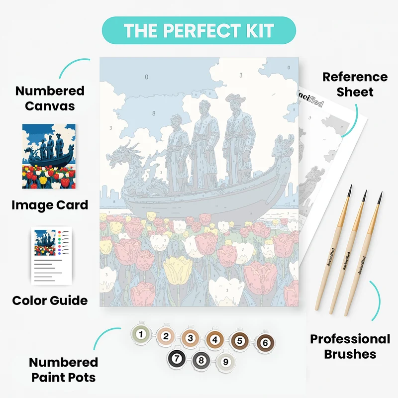 Dutch Heritage Monument with Tulips - Paint by Numbers Kit