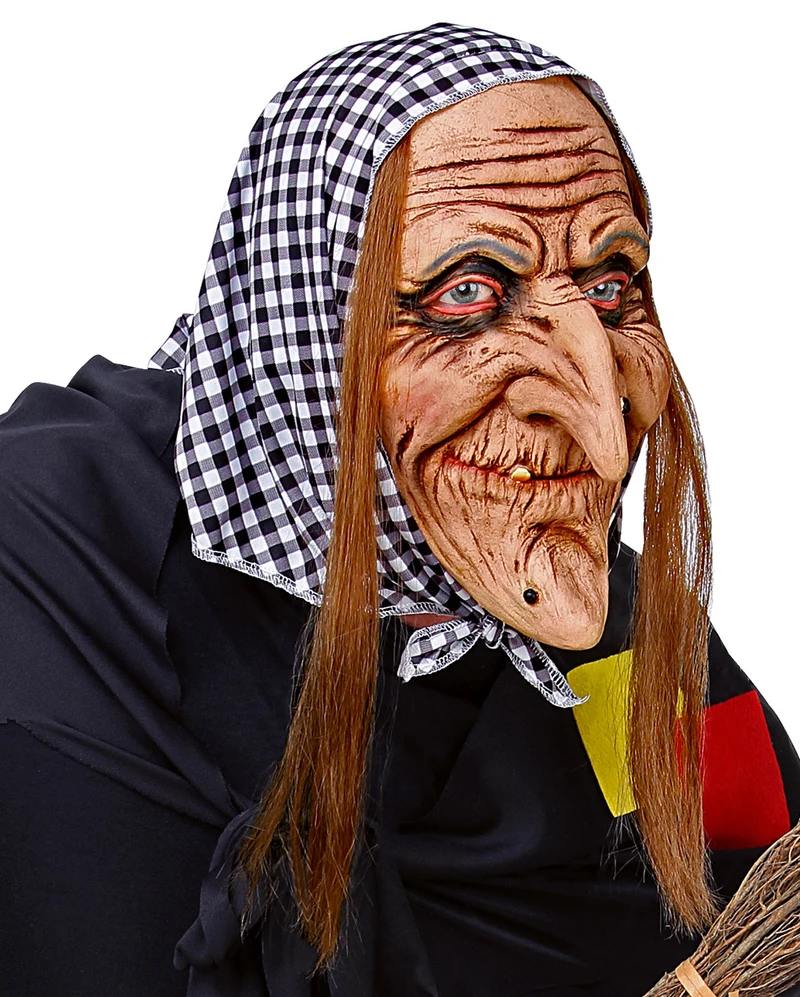 Hexenmaske mit Haaren & Kopftuch