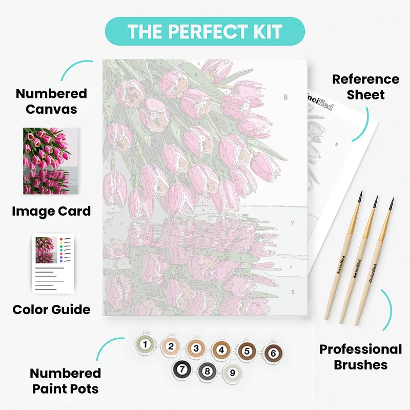 Pink Tulips with Water Reflection - Paint by Numbers Kit