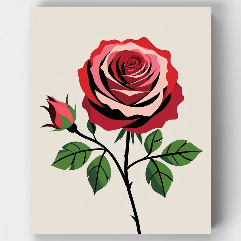 Red Rose with Bud - Paint by Numbers Kit