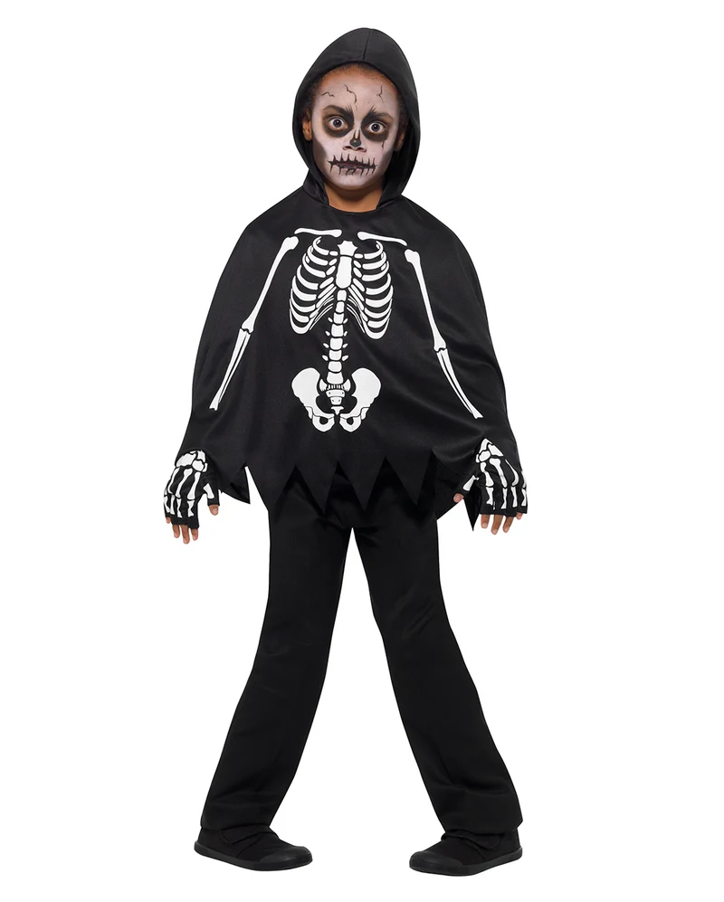 Kinder Poncho Skelett mit Handschuhe