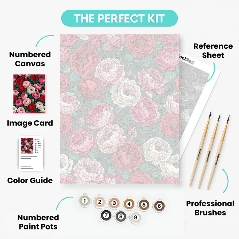 Vintage Rose Garden Pattern - Paint by Numbers Kit