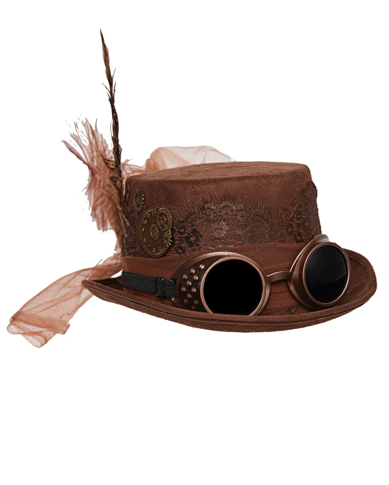Steampunk Hut mit Schweißerbrille Braun