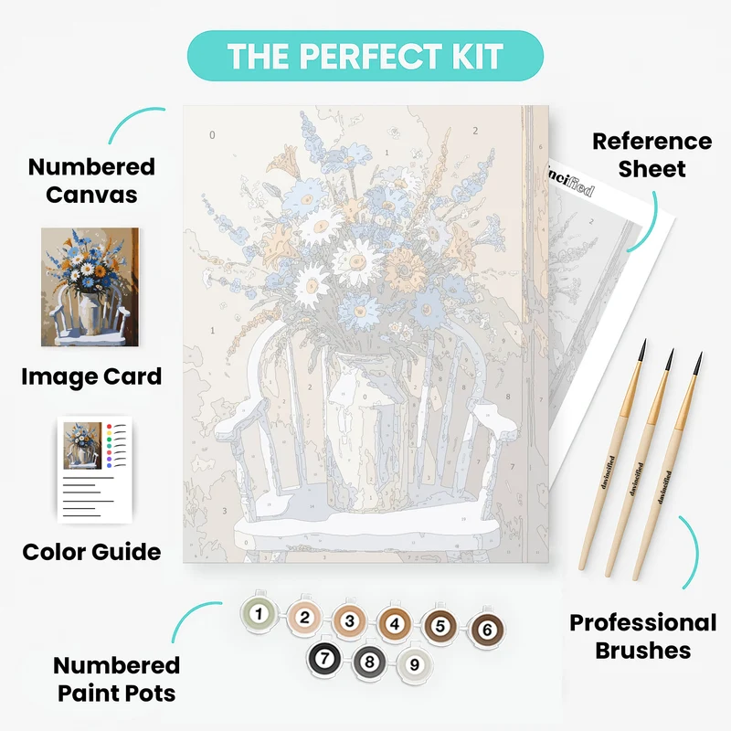 Wildflower Bouquet on White Chair - Paint by Numbers Kit