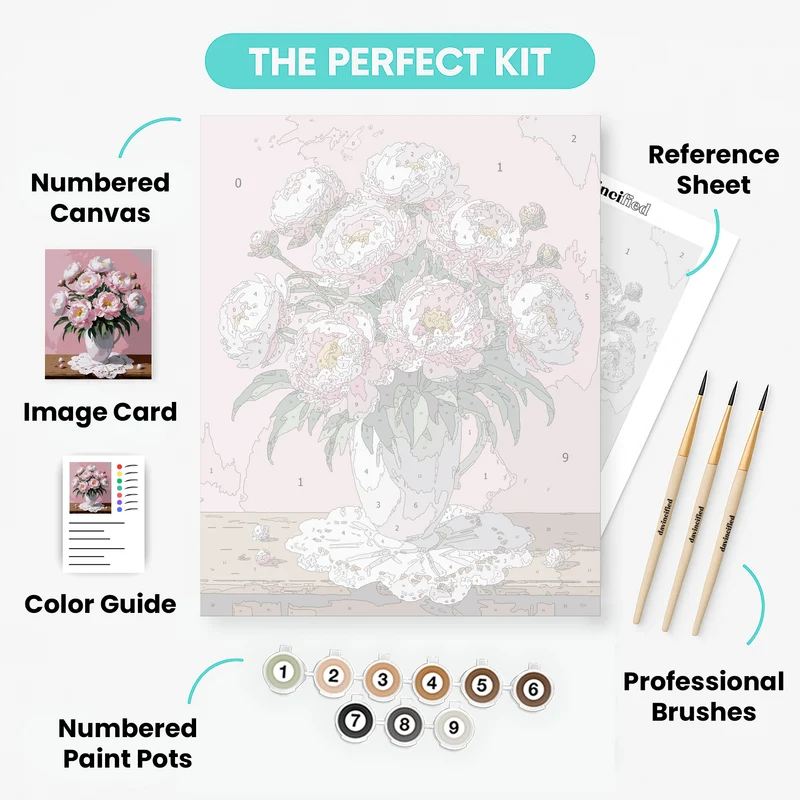 Pink Peonies in White Vase - Paint by Numbers Kit