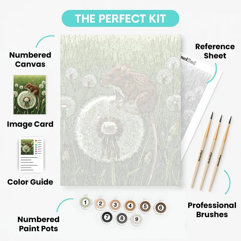 Mouse on Dandelion Meadow - Paint by Numbers Kit