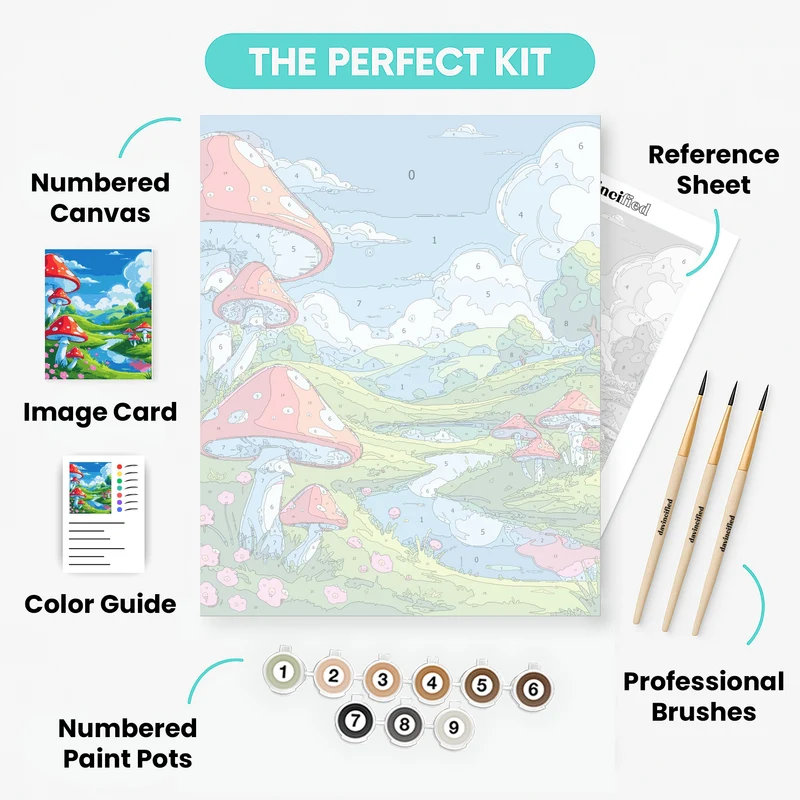 Whimsical Mushroom Valley - Paint by Numbers Kit