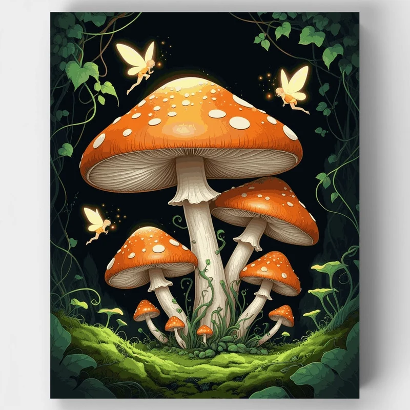 Enchanted Forest Mushrooms with Fairy Friends - Paint by Numbers Kit