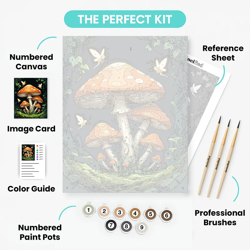 Enchanted Forest Mushrooms with Fairy Friends - Paint by Numbers Kit