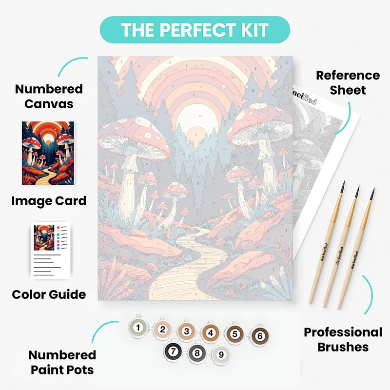 Psychedelic Mushroom Forest Rainbow - Paint by Numbers Kit