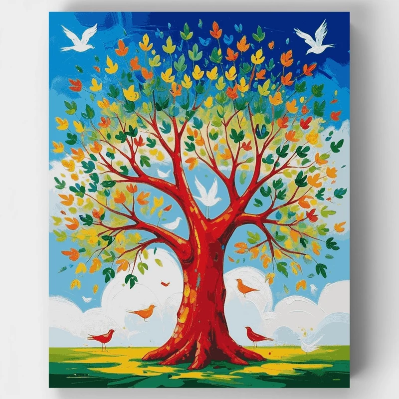 Vibrant Tree of Life with Birds - Paint by Numbers Kit