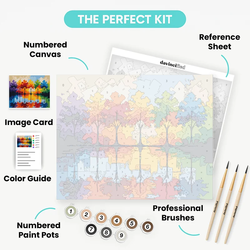 Colorful Rainbow Trees Reflection - Paint by Numbers Kit