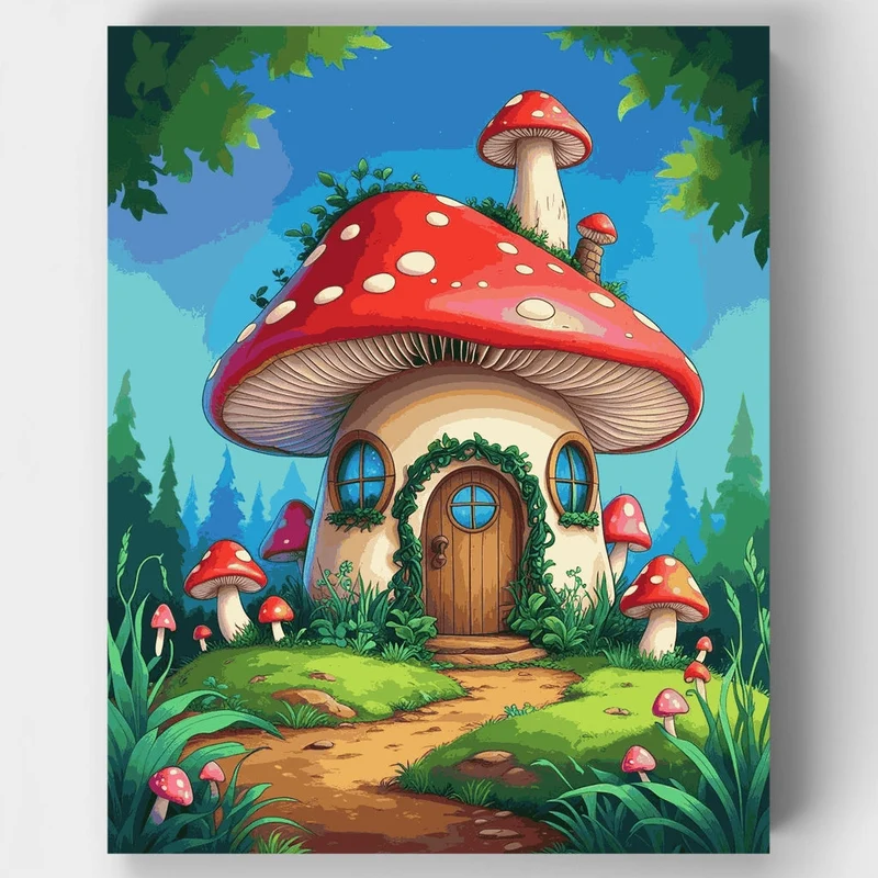 Whimsical Mushroom House - Paint by Numbers Kit