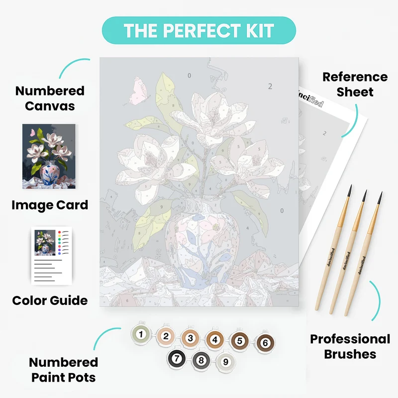 Magnolia Blossoms in Decorative Vase - Paint by Numbers Kit