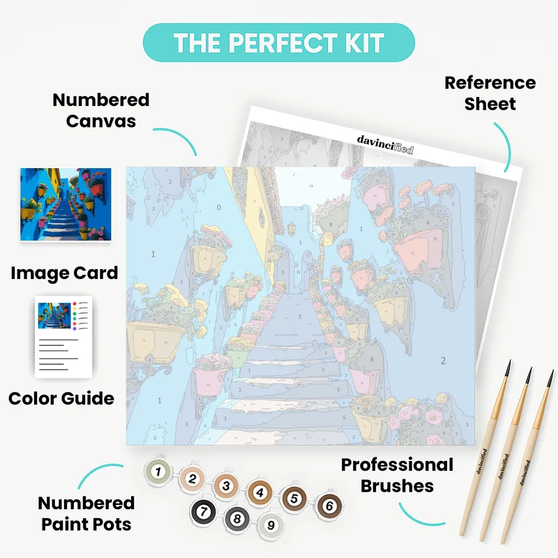 Colorful Mediterranean Stairway - Paint by Numbers Kit