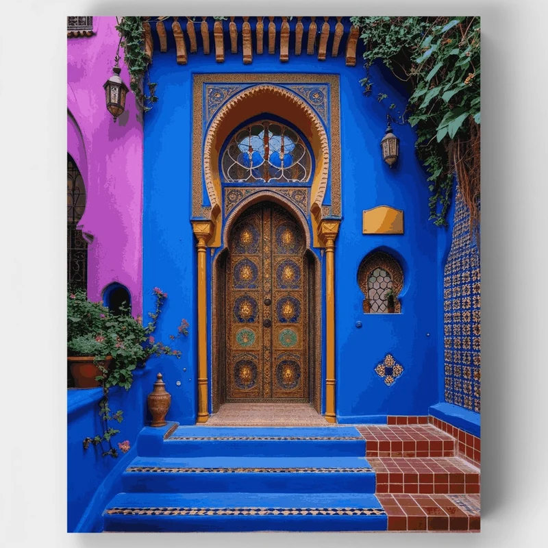Moroccan Blue Courtyard Door - Paint by Numbers Kit