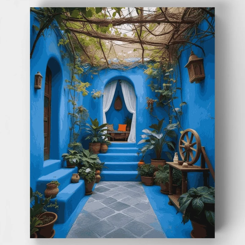 Blue Moroccan Courtyard - Paint by Numbers Kit