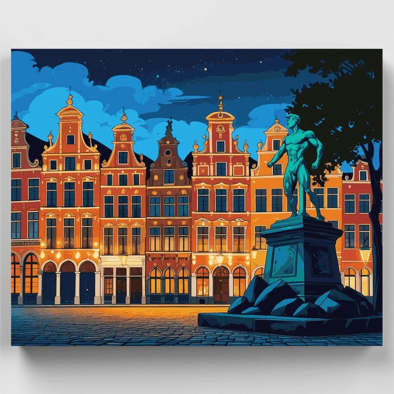 Brussels Grand Place at Night - Paint by Numbers Kit