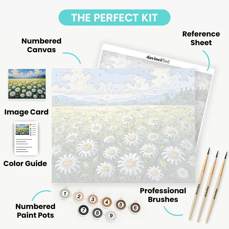 Daisy Field Mountain Landscape - Paint by Numbers Kit