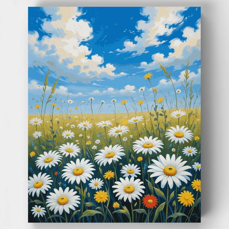 Daisy Field Under Blue Sky - Paint by Numbers Kit