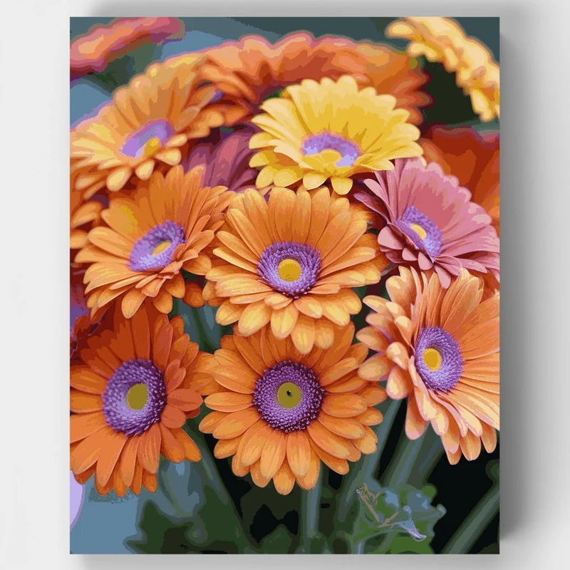 Orange Gerbera Daisies Bouquet - Paint by Numbers Kit