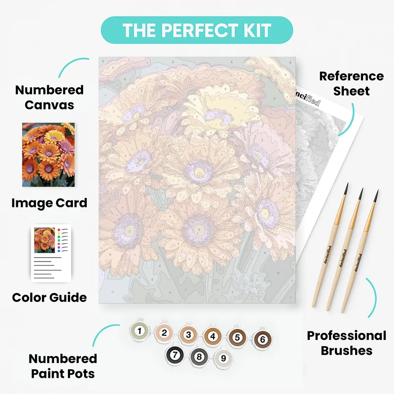 Orange Gerbera Daisies Bouquet - Paint by Numbers Kit