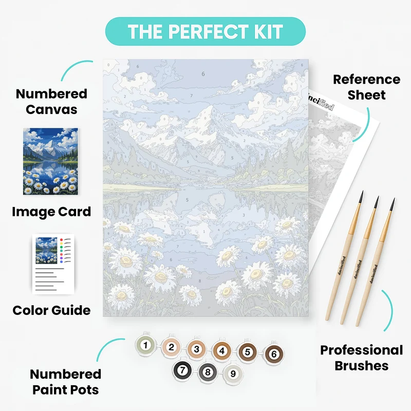 Mountain Lake with Daisies - Paint by Numbers Kit