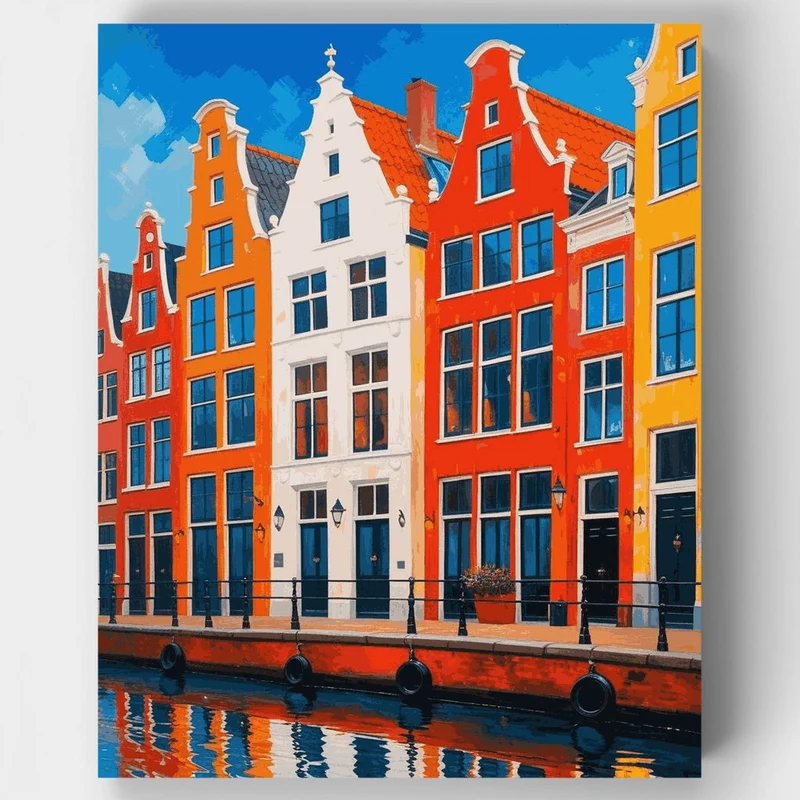 Colorful Amsterdam Canal Houses - Paint by Numbers Kit