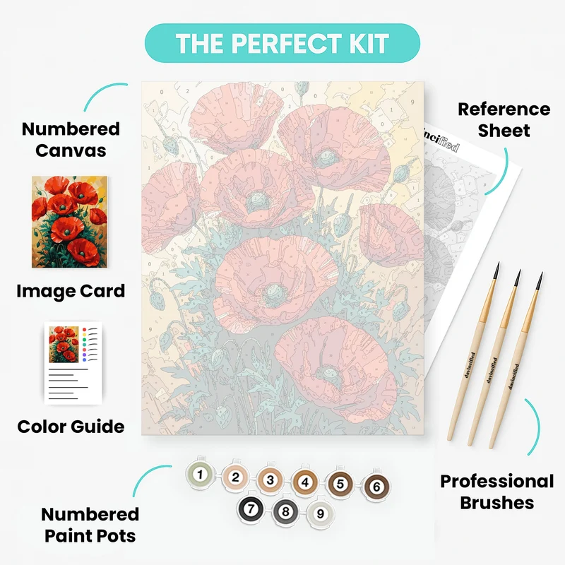 Red Poppies Field Painting - Paint by Numbers Kit