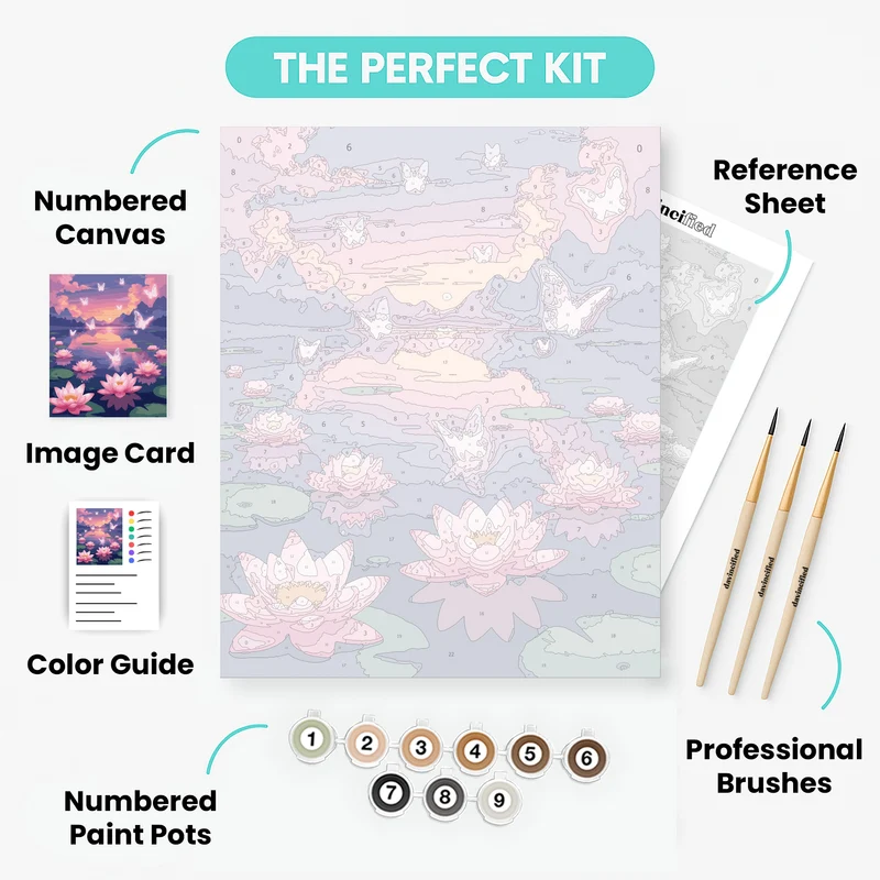 Magical Lotus Pond with Butterflies - Paint by Numbers Kit