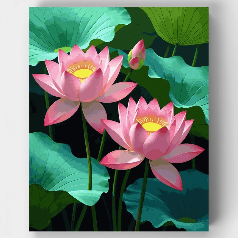Pink Lotus Flowers in Serene Pond - Paint by Numbers Kit