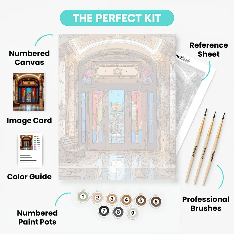 Synagogue Entrance with Stained Glass - Paint by Numbers Kit