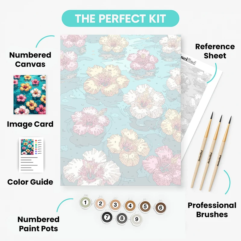 Tropical Hibiscus Flowers Floating on Water - Paint by Numbers Kit