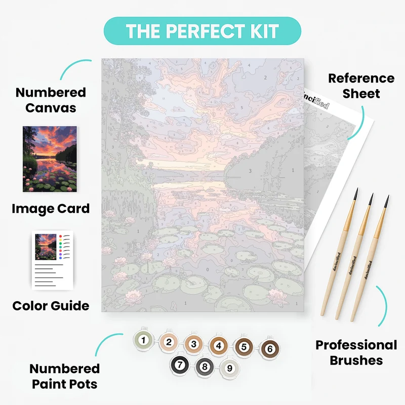 Serene Lake Water Lilies at Sunset - Paint by Numbers Kit