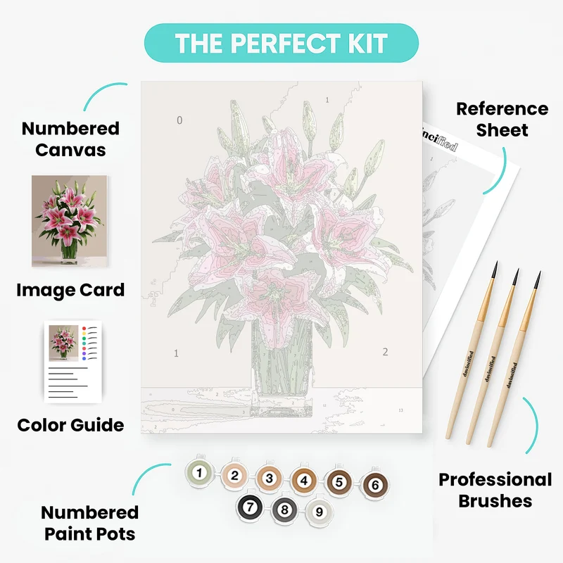 Pink Stargazer Lilies in Glass Vase - Paint by Numbers Kit