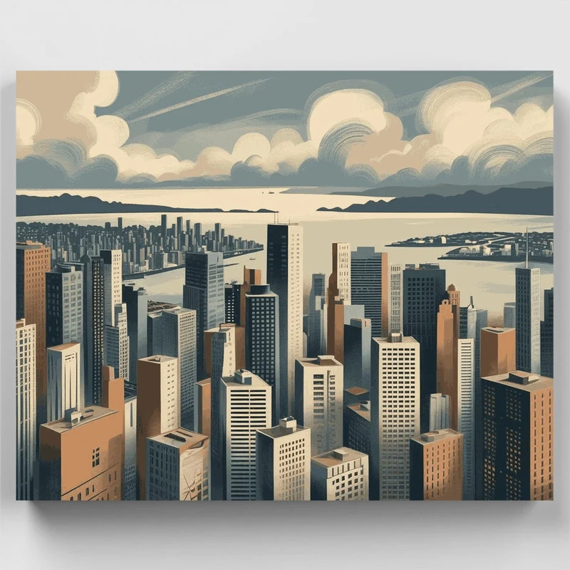 Urban Skyline with Harbor View - Paint by Numbers Kit