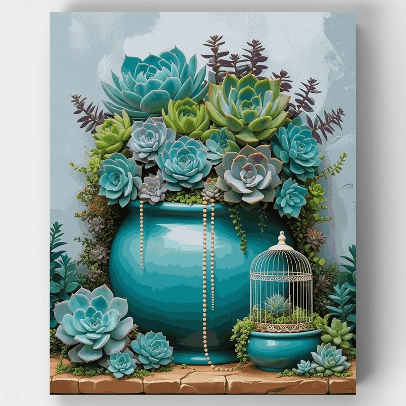 Turquoise Succulent Garden Arrangement - Paint by Numbers Kit