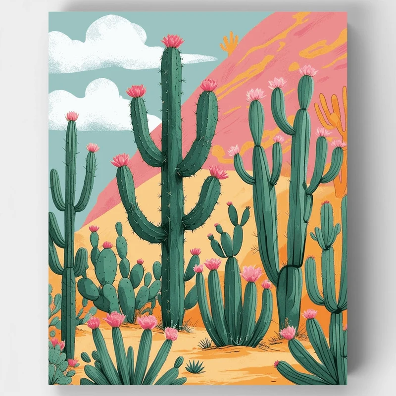Desert Cactus Garden Sunset - Paint by Numbers Kit