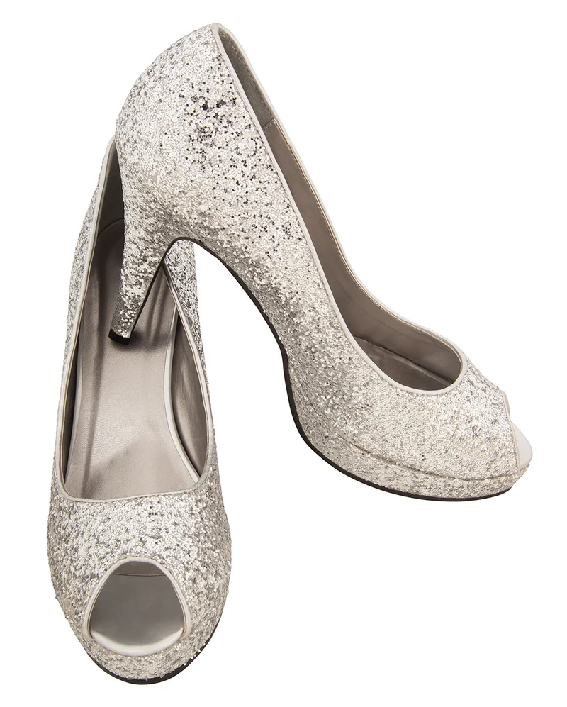 Silberne Glitzer Peep Toe Pumps